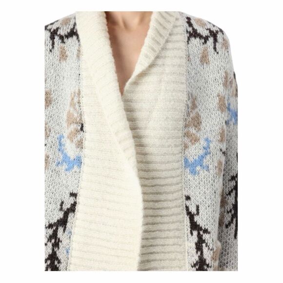 Vero Moda Floral Print Open Front Cardigan Sweater Cream Brown Blue Chunky Knit - Picture 6 of 12